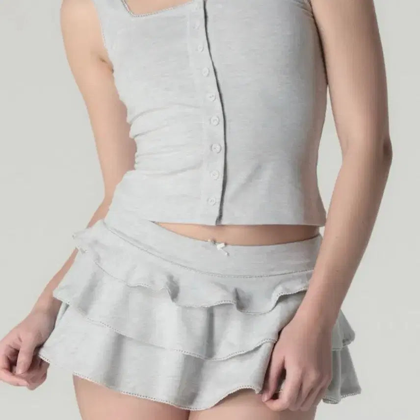 [BUNJANG] Glowny Pure Modal Button Tank Top White Melange S / 새상품) 글로니 퓨어 모달 버튼 탱크탑 화이트 멜란지 s