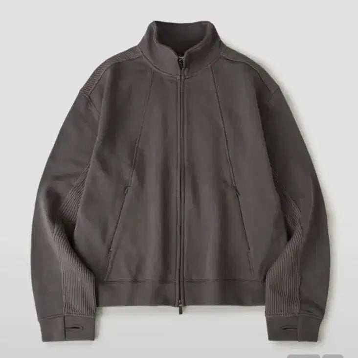 [BUNJANG] Dailyroom x Hoobs Panel Mixed Zip-up Jersey Charcoal / [데일리룸X후브스] 패널 믹스드 집업 져지 [차콜]