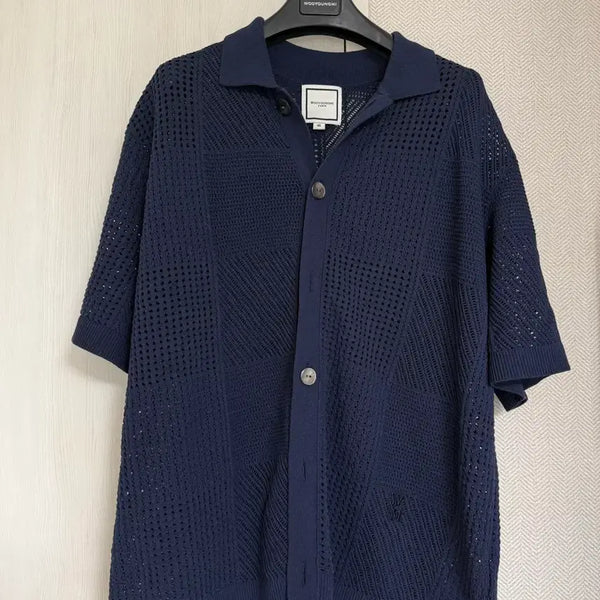 [BUNJANG] Wooyoungmi 25SS Crochet Short-Sleeve Knit Cardigan Navy / (48) 25ss 우영미 크로쉐 반팔 니트 가디건 네이비