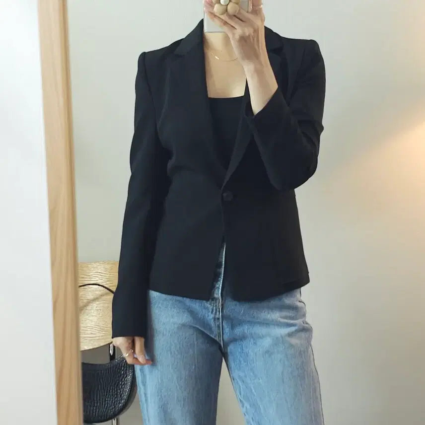 [BUNJANG] LIST Women's Long Sleeve One-Button Jacket Black / (55)LIST 리스트 여성 긴팔 원버튼 자켓 블랙