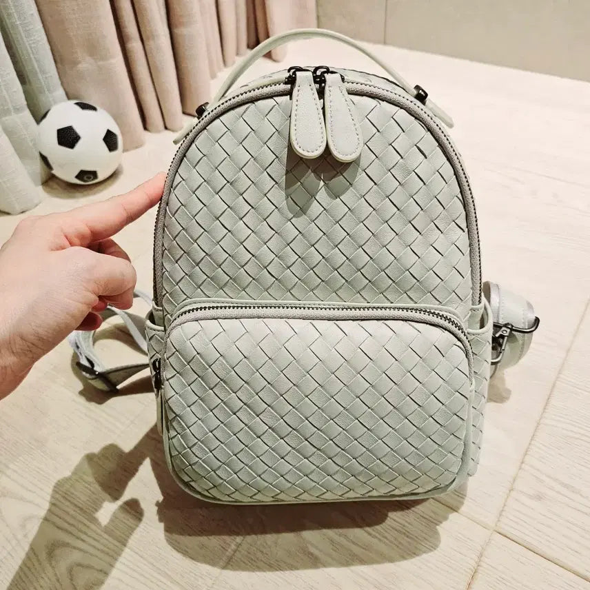 [BUNJANG] Intrecciato Lambskin Mini Backpack / 양가죽 인트레치아토 화이트 미니 백팩(미사용)