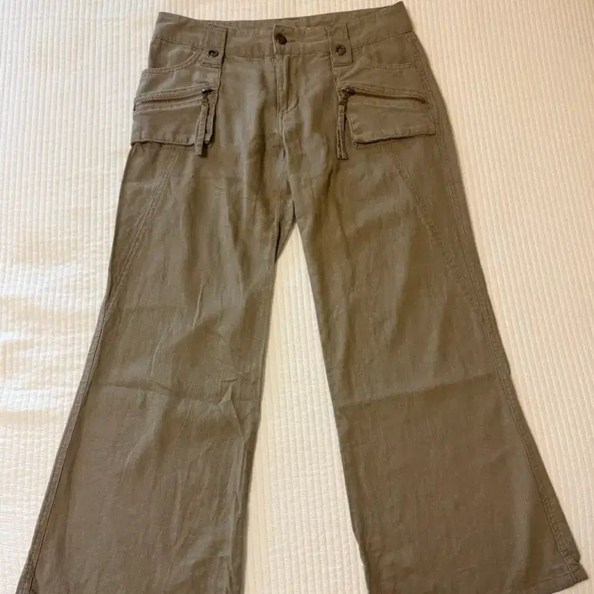 [BUNJANG] Vintage Khaki Flare Cargo Pants / 빈티지 카키색 플레어 카고 팬츠