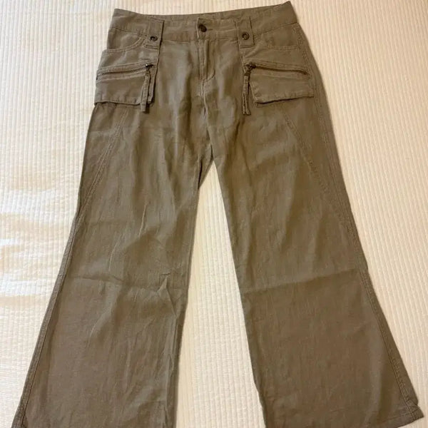 [BUNJANG] Vintage Khaki Flare Cargo Pants / 빈티지 카키색 플레어 카고 팬츠