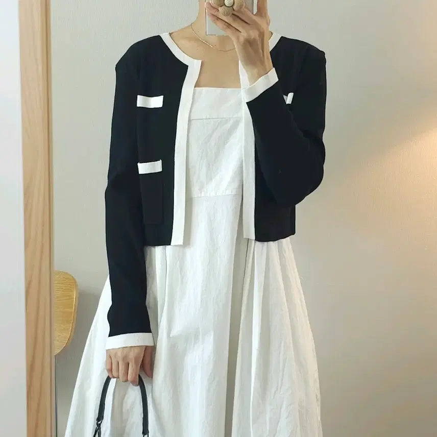 [BUNJANG] Women's Long-Sleeve Tweed Cardigan Black / (F)여성 트위드 긴팔 가디건