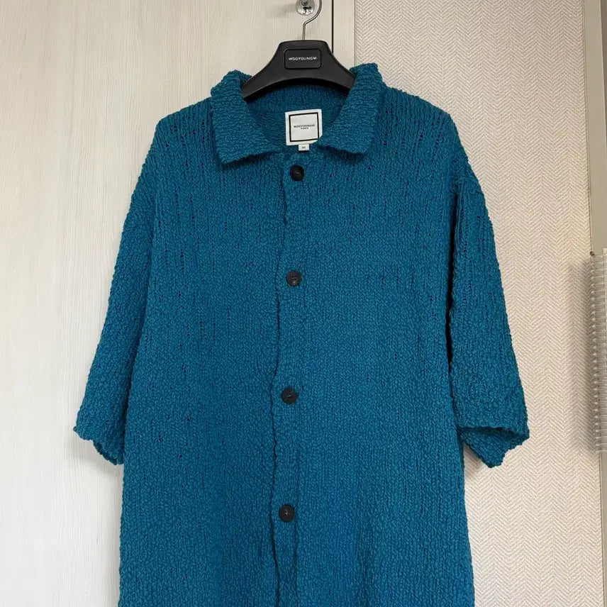 [BUNJANG] Wooyoungmi 24SS Blue Textured Weaving Short Sleeve Knit Cardigan / (50) 24ss 우영미 블루 텍스처 위빙 숏슬리브 반팔 니트 가디건