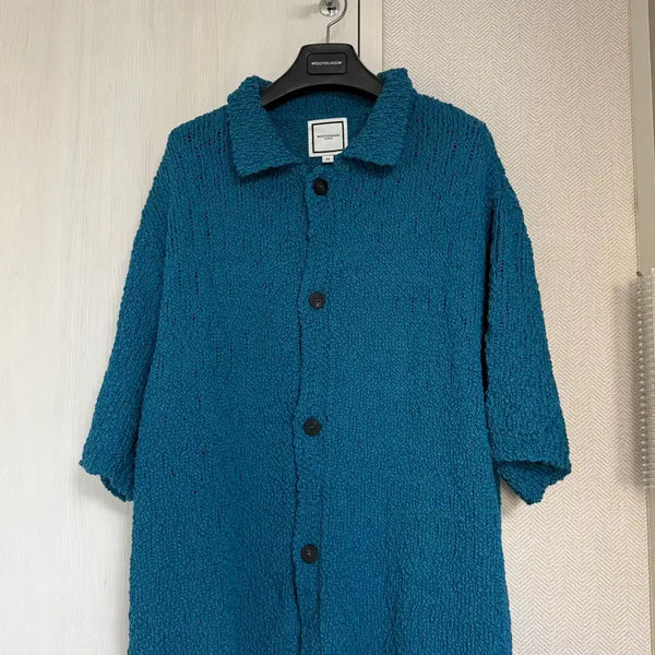 [BUNJANG] Wooyoungmi 24SS Blue Textured Weaving Short Sleeve Knit Cardigan / (50) 24ss 우영미 블루 텍스처 위빙 숏슬리브 반팔 니트 가디건