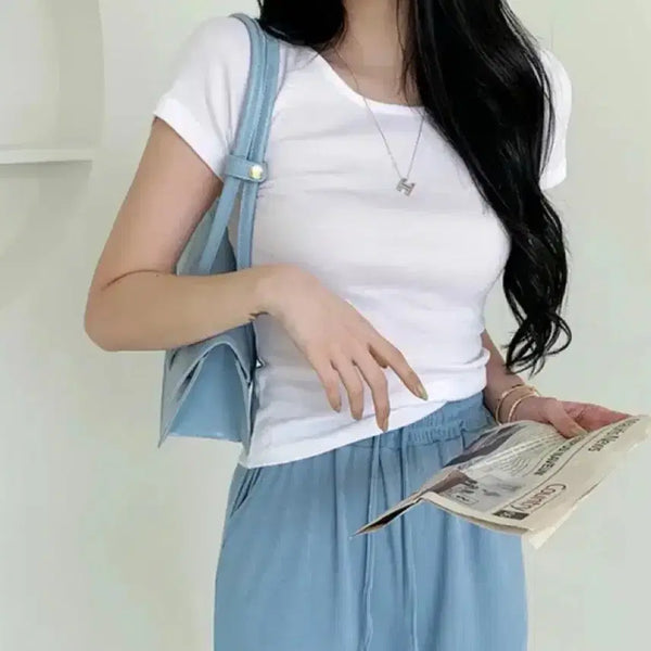 [BUNJANG] Ablley Slim Fit Comfortable Short Sleeve T-Shirt / 에이블리 슬림 쫀쫀 반팔 티셔츠