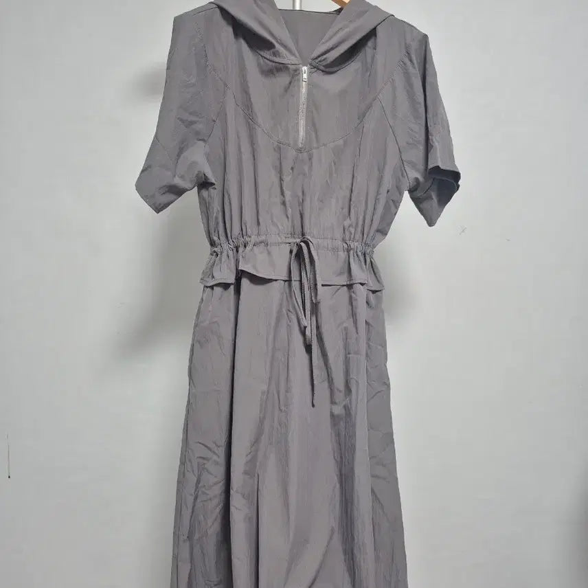[BUNJANG] Hooded Zip-Up Long Dress - Gray / 후드 집업 롱 원피스 그레이