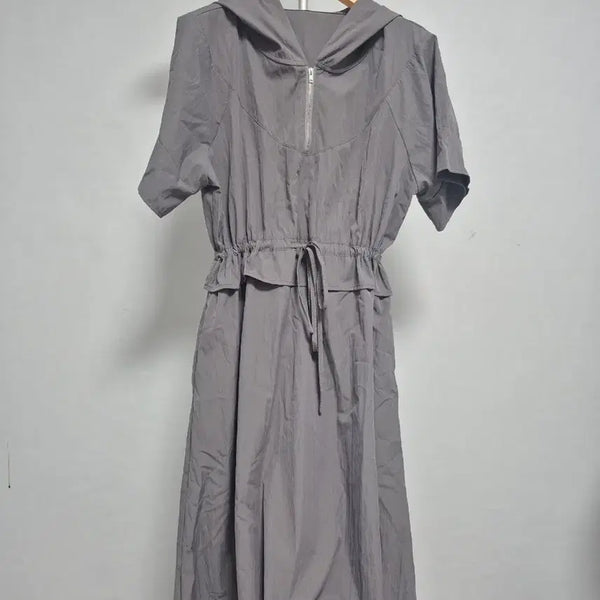[BUNJANG] Hooded Zip-Up Long Dress - Gray / 후드 집업 롱 원피스 그레이