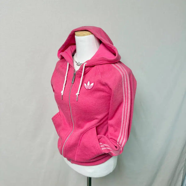 [BUNJANG] Adidas Firebird Velvet Hooded Zip-Up Slim Fit Y2K / 아디다스 핑크 딸기우유 삼선 파이어버드 벨벳 후드집업 Y2K 슬림핏
