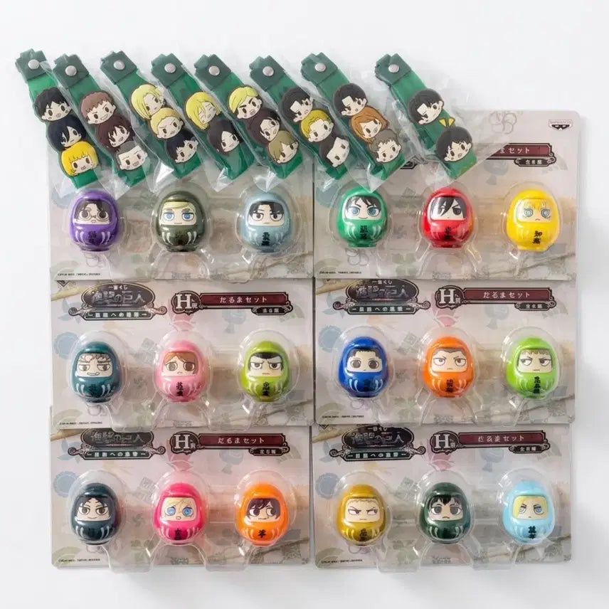 [BUNJANG] Attack on Titan Daruma Set + Keychain Full Set (Sealed) / 미개봉) 진격의거인 제일복권 다루마 세트 + 키링 풀셋