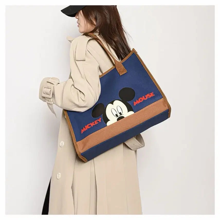 [BUNJANG] Disney Mickey Mouse Navy Canvas Tote Bag / 디즈니 미키마우스 토트백 숄더백 네이비 미키 가방