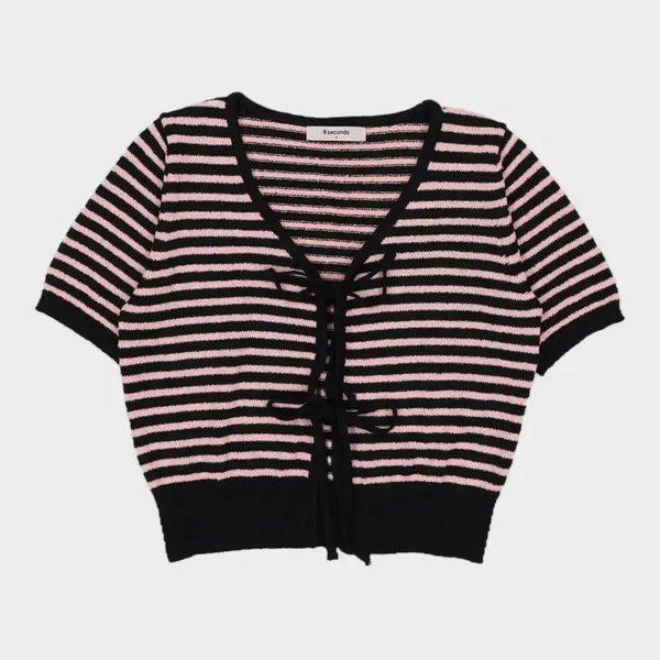 [BUNJANG] 8seconds Pink Stripe Knit Cardigan S / 무배) 여성 에잇세컨즈 핑크 스트라이프 니트 가디건 S