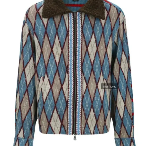 [BUNJANG] Andersson Bell Argyle Stripe Half Zip Knit Sweater / 앤더슨벨  아가일  스트라이프  하프 집업