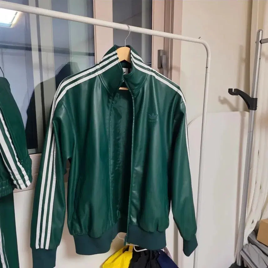 [BUNJANG] Adidas Pooh Leather Firebird Jacket & Pants Set / (중고) 아디다스 포우 레더 루즈 파이어버드 자켓 M / 팬츠 2XL
