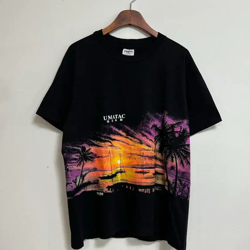 [BUNJANG] Sansegal 90s Palm Tree Print T-Shirt L / 빈티지 90s 야자수 프린팅 티셔츠