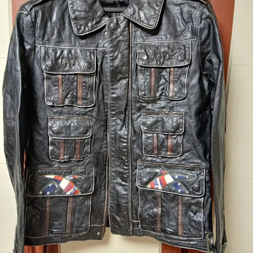 [BUNJANG] Mixology Black Leather Jacket with Patch Design / 믹솔로지 블랙 레더 자켓