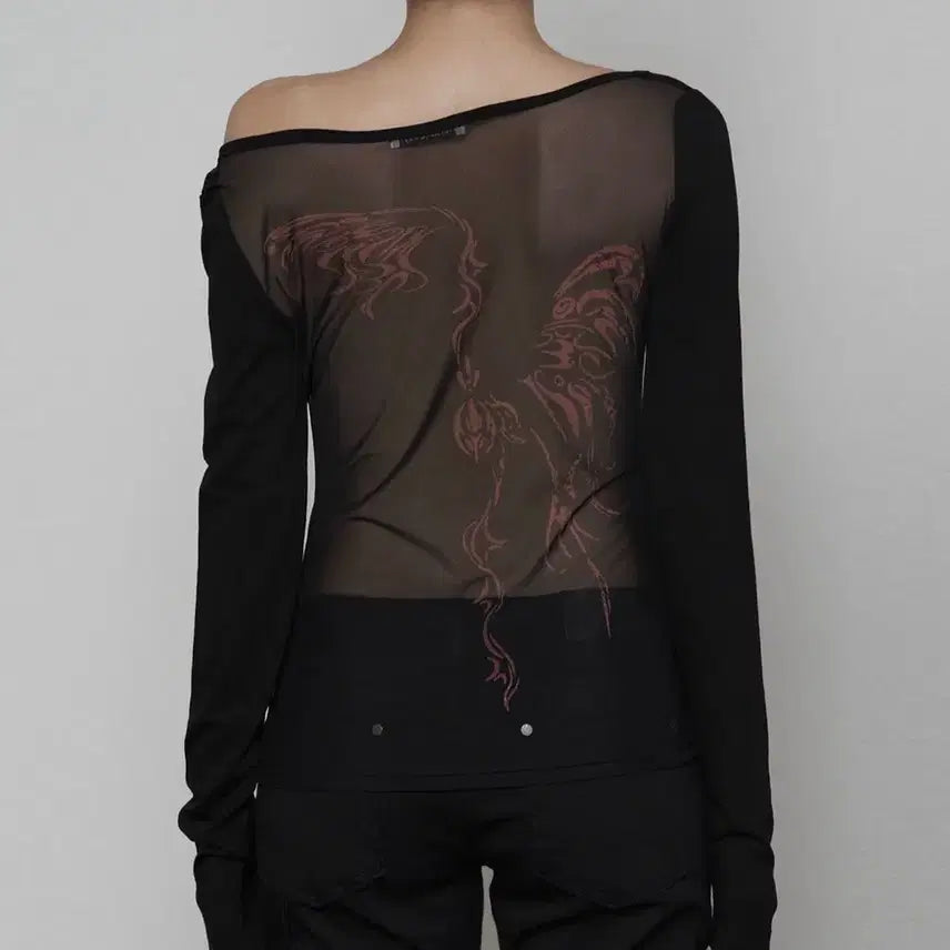 [BUNJANG] Etoilesome Sheer Print Long Sleeve Black / 에트오소메 백 시스루 프린트 롱 슬리브 블랙