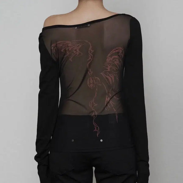 [BUNJANG] Etoilesome Sheer Print Long Sleeve Black / 에트오소메 백 시스루 프린트 롱 슬리브 블랙