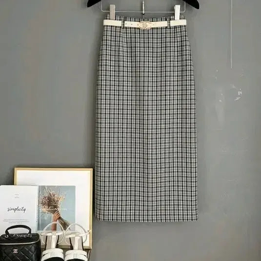 [BUNJANG] Check H-Line Long Skirt / 체크 H라인 롱스커트