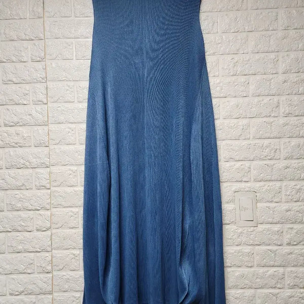 [BUNJANG] Pleated Sleeveless Maxi Dress - Blue / 플리츠 민소매 원피스 블루