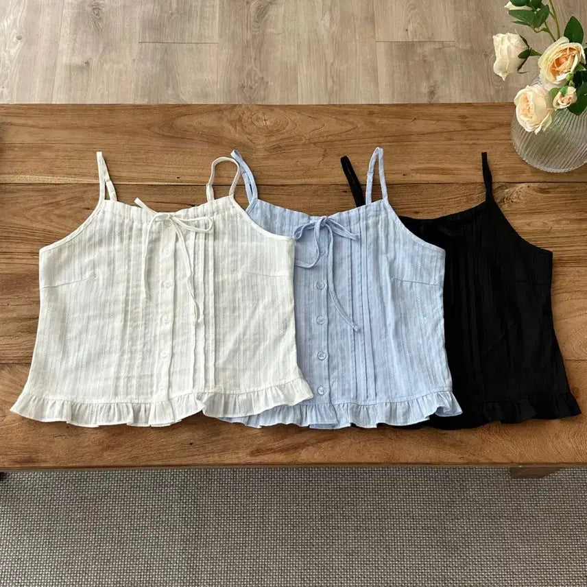 [BUNJANG] Frill Pintuck Sleeveless Top / 프릴 핀턱 나시