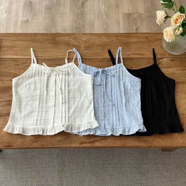 [BUNJANG] Frill Pintuck Sleeveless Top / 프릴 핀턱 나시