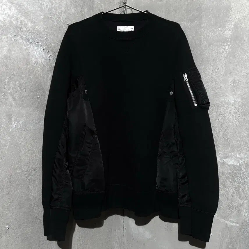 [BUNJANG] Sacai Sponge Sweat Nylon Twill Pullover Sweatshirt Black / [XL] Sacai 사카이 스폰지 스웨트 나일론 트윌 풀오버 맨투맨 블랙