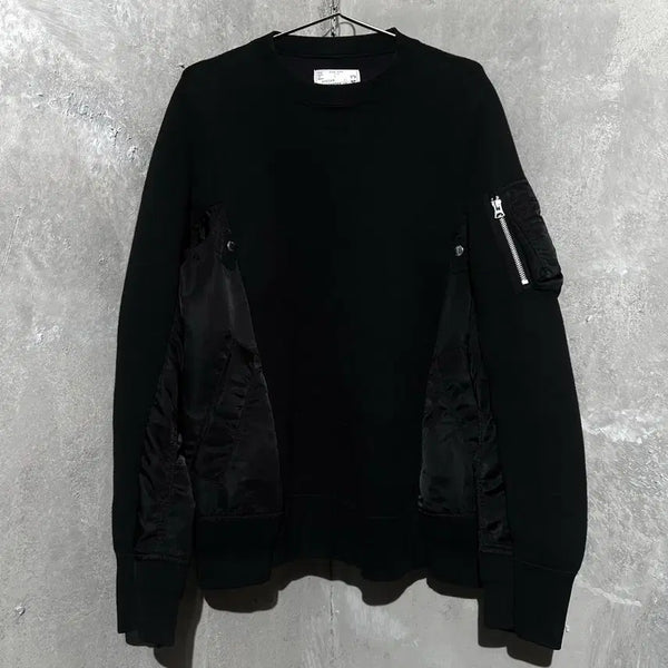 [BUNJANG] Sacai Sponge Sweat Nylon Twill Pullover Sweatshirt Black / [XL] Sacai 사카이 스폰지 스웨트 나일론 트윌 풀오버 맨투맨 블랙