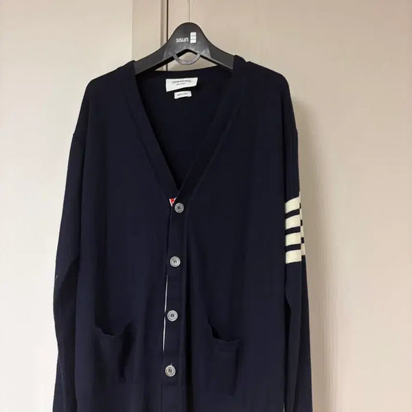 [BUNJANG] Thom Browne Navy Wool Cardigan with Diagonal Stripe Detail / [5/네이비]톰브라운 사선완장 네이비 울 가디건 5사이즈