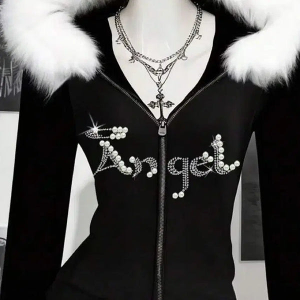 [BUNJANG] Nana Faux Fur Hoodie Zip-Up Punk Y2K / 일녀 갸루 빈티지 나나 퍼 후드 집업 펑크 y2k