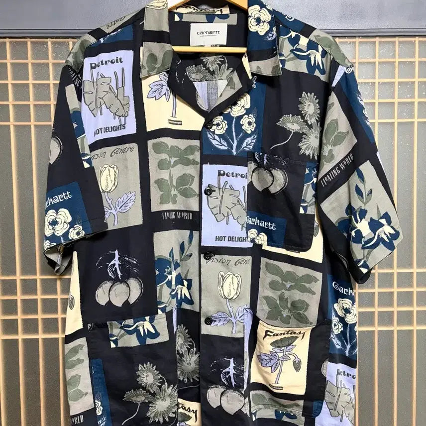 [BUNJANG] Carhartt Open Collar Wildflower Short Sleeve Shirt XL / [XL]칼하트 오픈카라 블록야생화 반팔셔츠