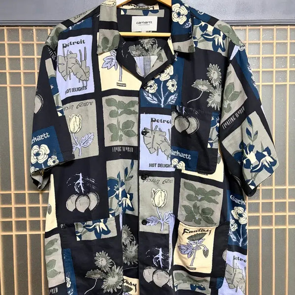 [BUNJANG] Carhartt Open Collar Wildflower Short Sleeve Shirt XL / [XL]칼하트 오픈카라 블록야생화 반팔셔츠