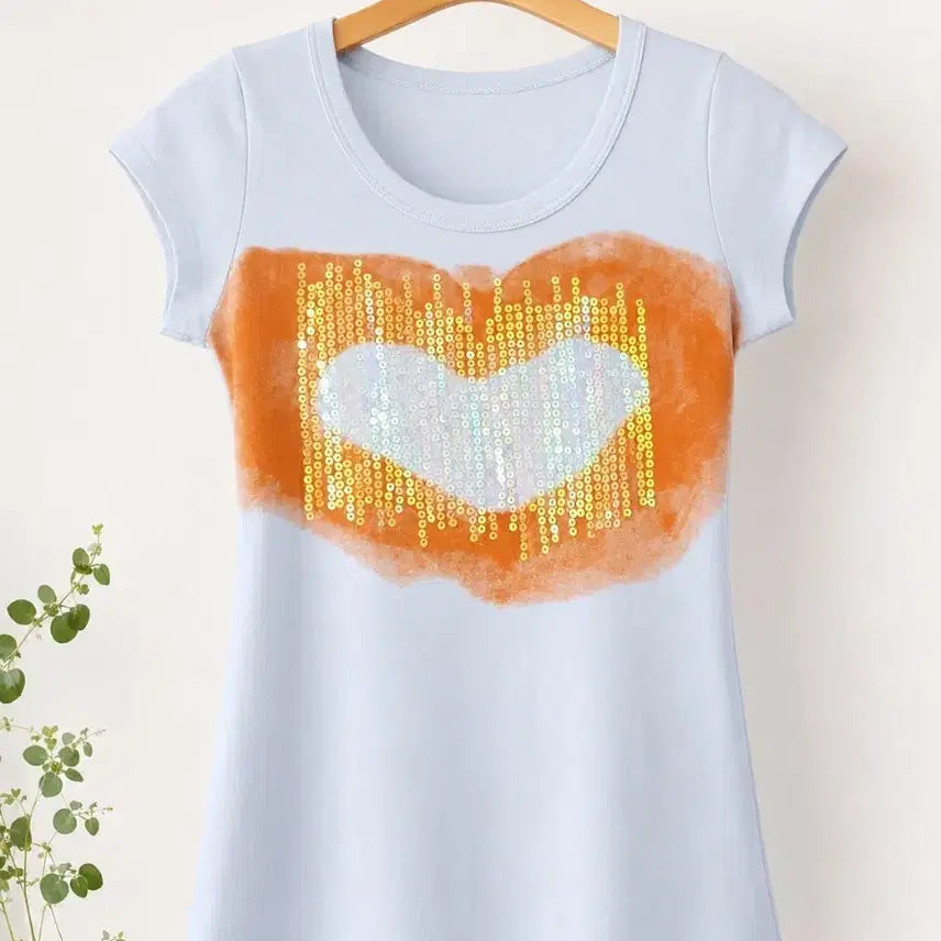 [BUNJANG] Sparkling Heart T-Shirt / 스팽 하트 귀염 티셔츠