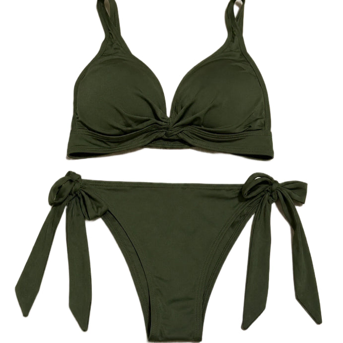 [BUNJANG] Khaki Ribbon Bikini Swimsuit / 카키 리본 비키니 수영복 (착용샷)