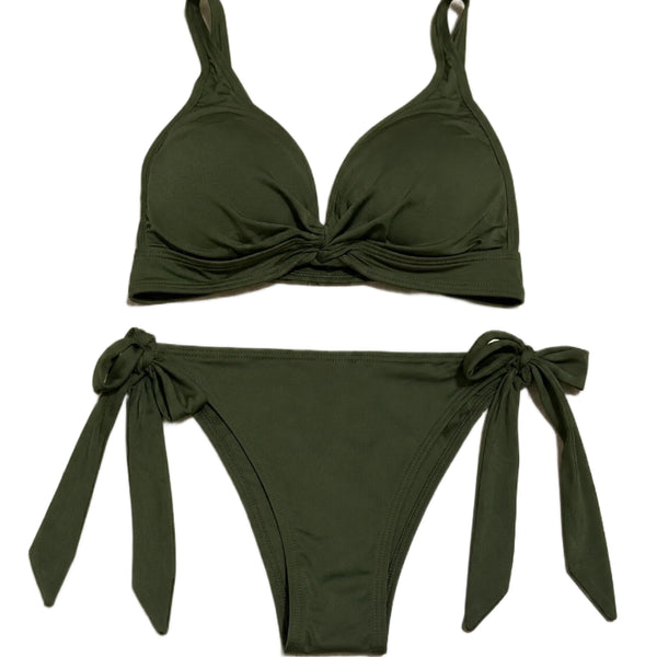 [BUNJANG] Khaki Ribbon Bikini Swimsuit / 카키 리본 비키니 수영복 (착용샷)