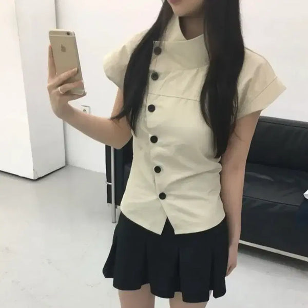 [BUNJANG] High-Neck Button Blouse / 하이넥 버튼 블라우스
