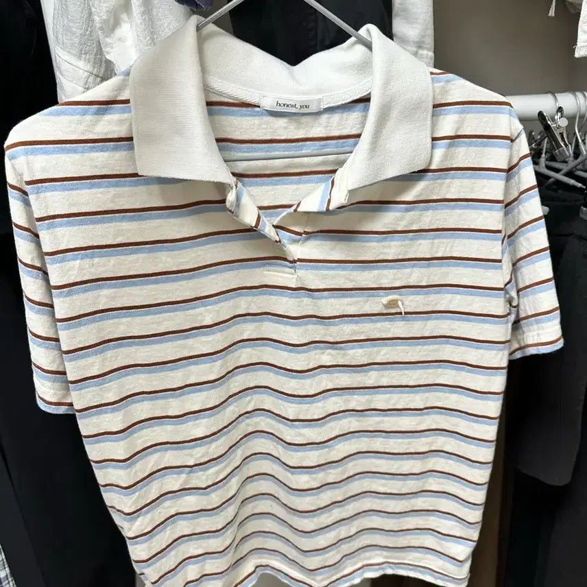 [BUNJANG] HONEST, YOU Noah Stripe Collar Short-Sleeve T-shirt / 로빈유 어니스트유 노아 스트라이프 카라 반팔 티셔츠