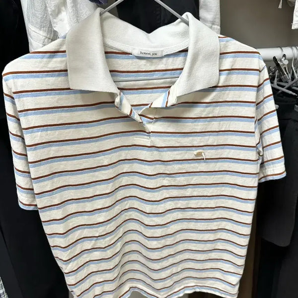 [BUNJANG] HONEST, YOU Noah Stripe Collar Short-Sleeve T-shirt / 로빈유 어니스트유 노아 스트라이프 카라 반팔 티셔츠