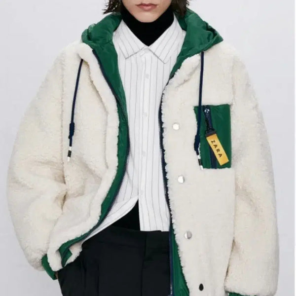 [BUNJANG] Zara Eco-Shearling Fleece Hooded Zip-Up Jumper / 자라 플리스 후드 집업 에코시어링 점퍼