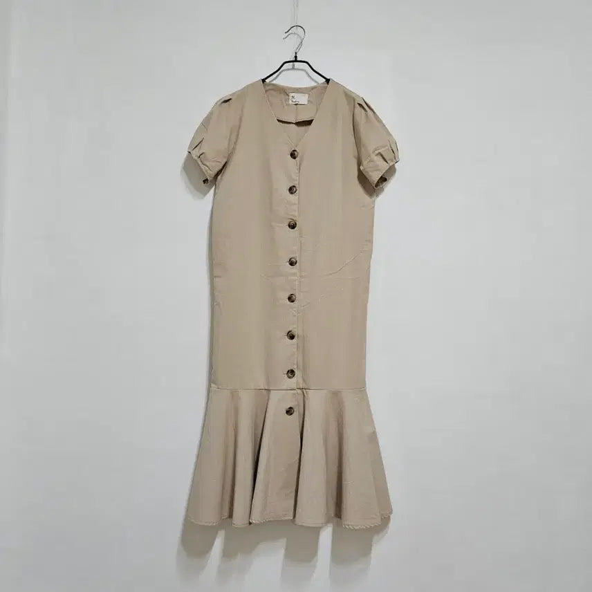 [BUNJANG] Puff Sleeve Button Long Dress / 퍼프소매 단추 롱원피스