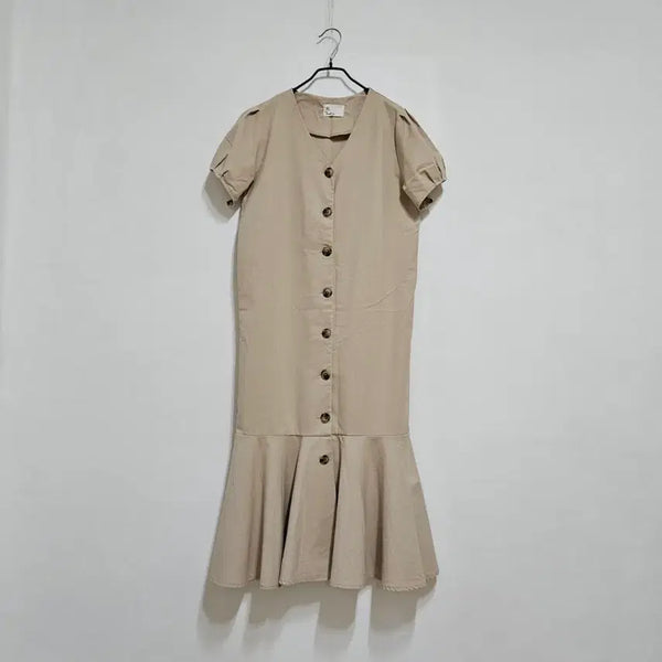 [BUNJANG] Puff Sleeve Button Long Dress / 퍼프소매 단추 롱원피스