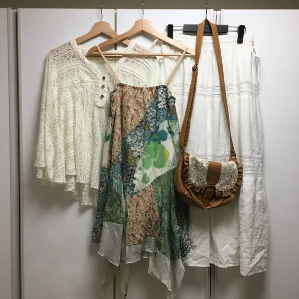 [BUNJANG] Morigirl Hagumi Fairy Coordi Set Patchwork Dress Cape Skirt / 모리걸 하구미 페어리 코디세트 패치워크 원피스 케이프 스커트 도트 지구네샵스즈코네코야코코모리카모메산장모리노가토