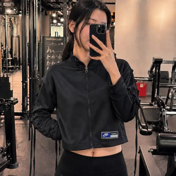 [BUNJANG] Nike Black Semi-Crop Zip-Up / 나이키 블랙 집업 세미크롭 집업