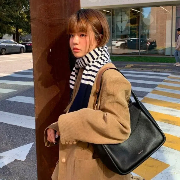 [BUNJANG] Beanpole Black Leather Tote Shoulder Bag / 빈폴 토트백 가방 숄더백 검정