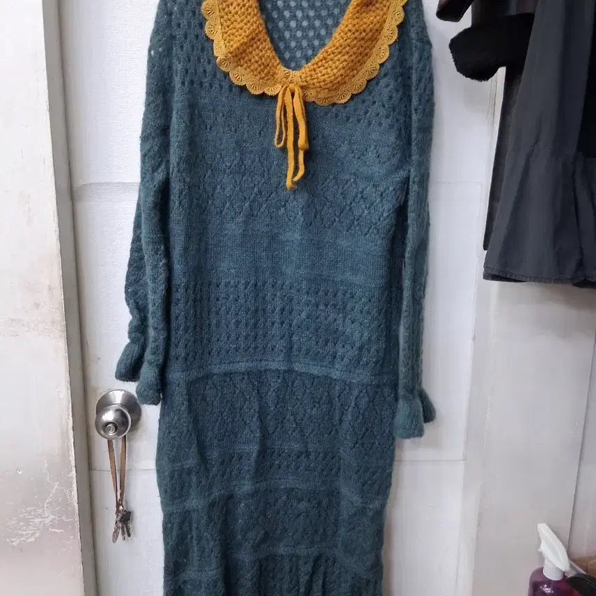 [BUNJANG] O'2nd Vintage Knit Dress Mustard Collar Size 55 / O'2nd 빈티지 니트 원피스 머스타드 카라 55