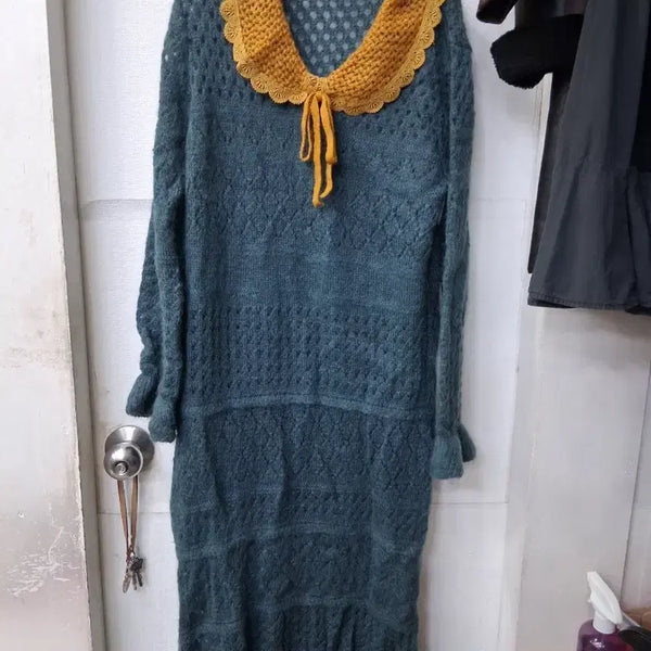 [BUNJANG] O'2nd Vintage Knit Dress Mustard Collar Size 55 / O'2nd 빈티지 니트 원피스 머스타드 카라 55