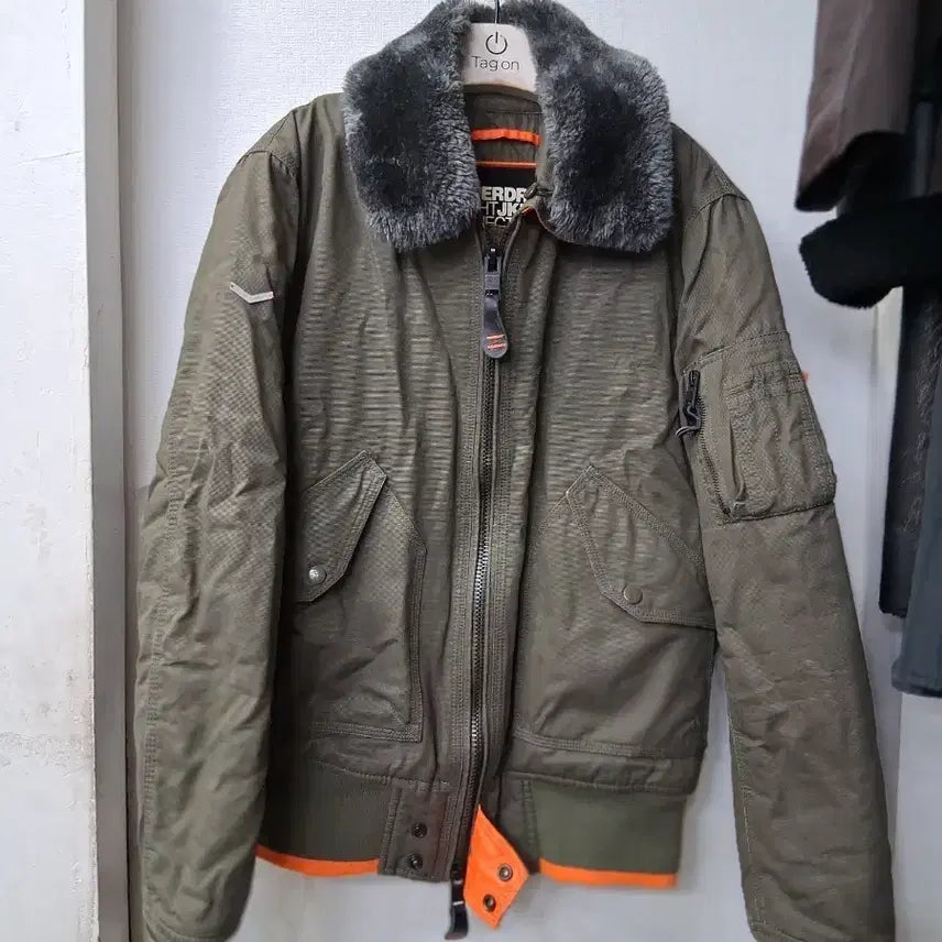 [BUNJANG] Superdry N-3B Bomber Jacket Khaki Fur Collar L / 슈퍼드라이 항공 점퍼 카키색 퍼 카라 L