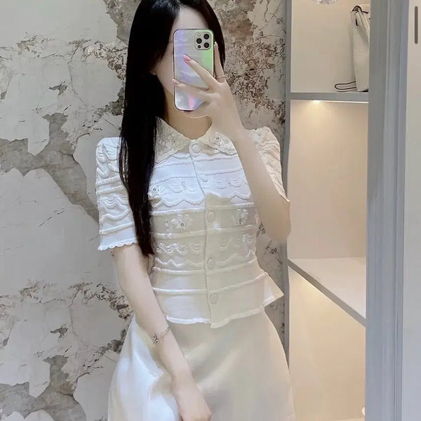 [BUNJANG] Mielu Elian Beaded Collar Cardigan Size S / 미엘르 엘리안 비즈 카라 가디건 S사이즈