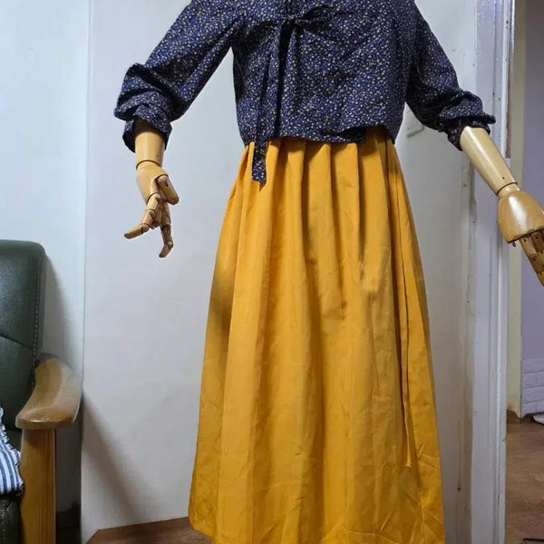 [BUNJANG] Blue Flower Jeogori with Mustard Skirt - Lifestyle Hanbok / 블루 플라워 저고리 머스타드 치마생활한복
